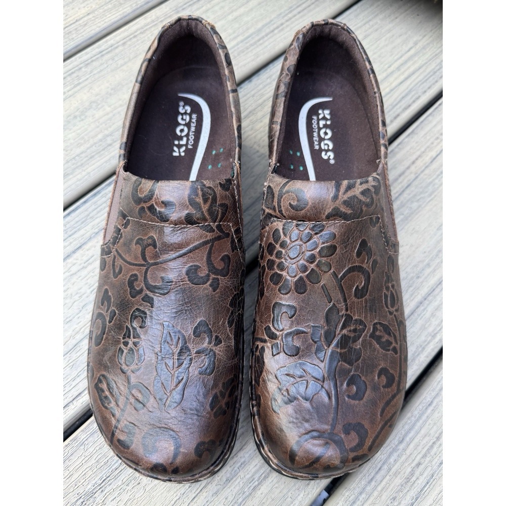 KLOGS Footwear Mission Leather Womens 11 Brown Floral Embossed Color Career Work